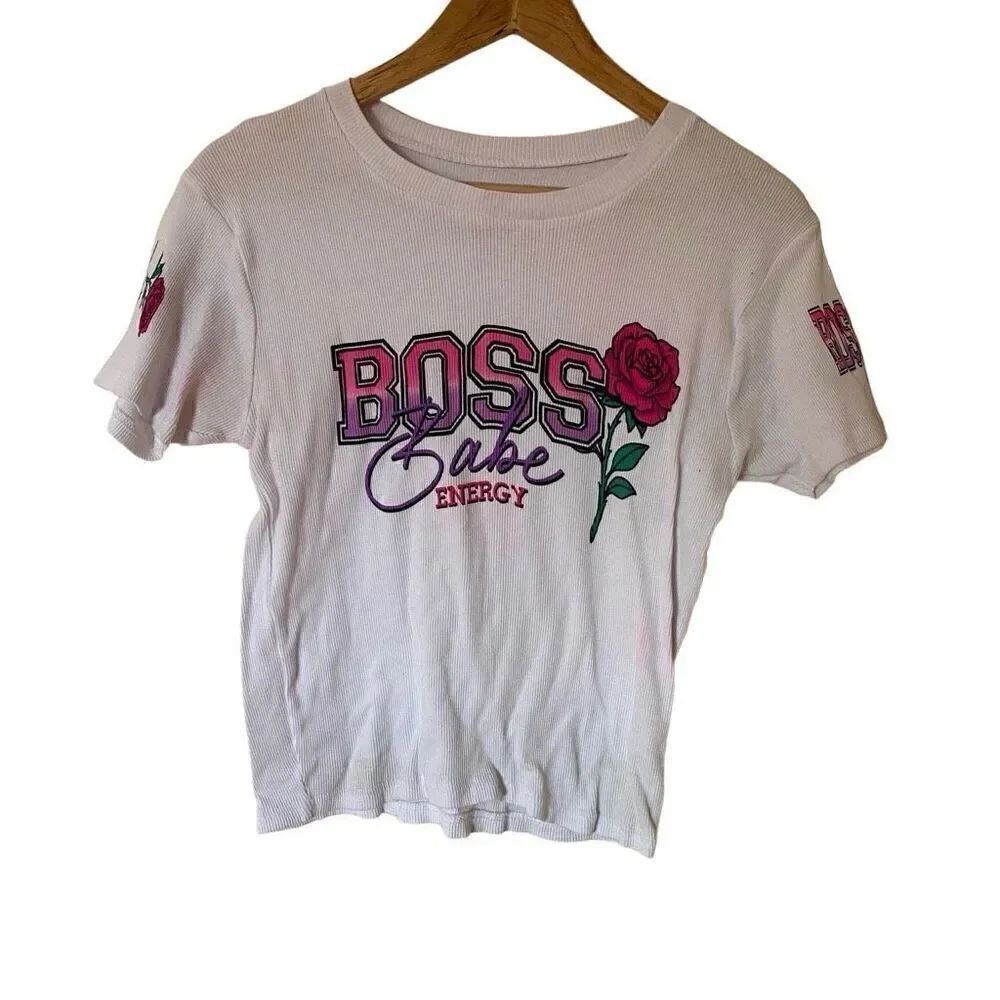 On Fire short sleeve ribbed shirt Boss Babe Energy XL 100% cotton